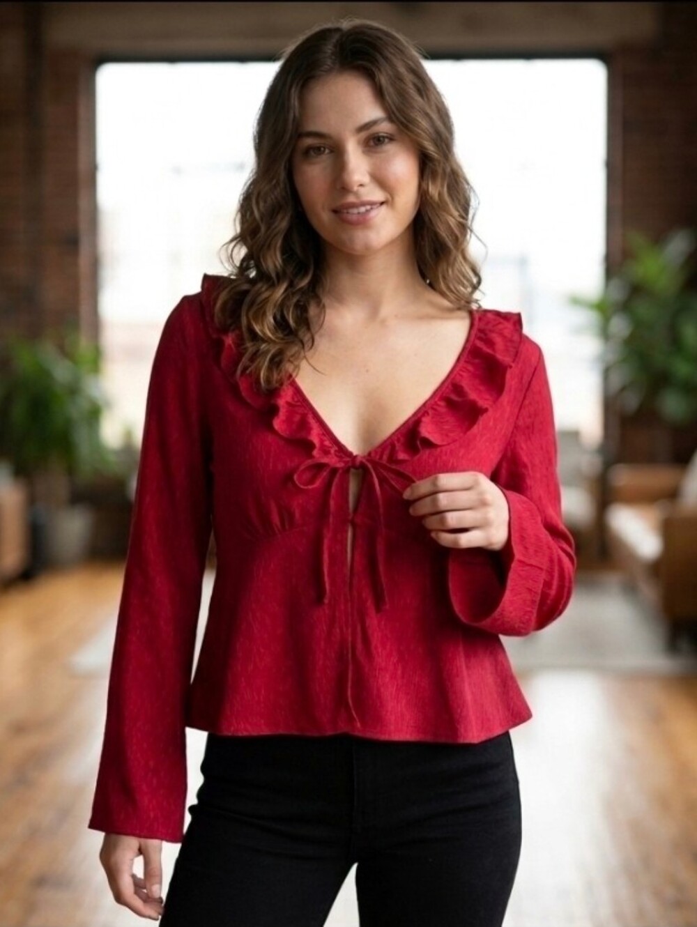 Nobo No Boundaries Crop Top Silky Feel Flare Sleeves Blouse Size M Medium 8-10